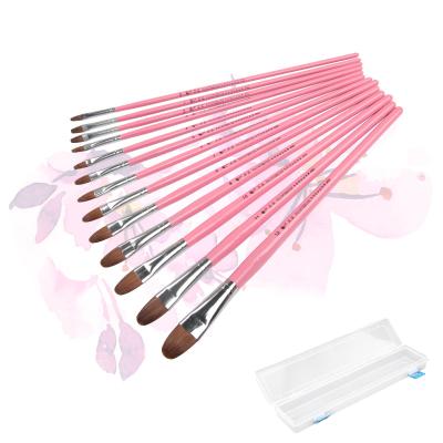 China Acrylic Watercolor Oil Gouache Painting 13Pcs/set Pink Handle Wolf Hair Round Headed Artists Brush Set Wholesale Watercolor Gouache Oil Painting Acrylic Brush SF32 for sale