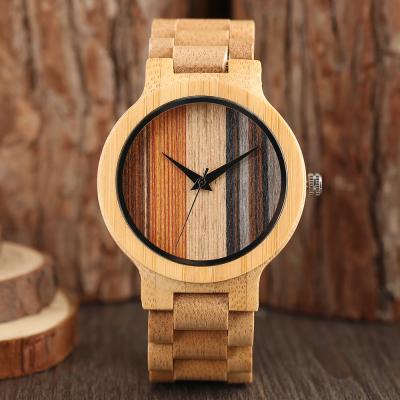 China New Style Day/Date Wood Band Vertical Stripes Design Elegant Vintage Full Handmade Bamboo Watch De Reloj De for sale