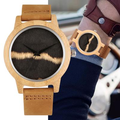 China Not Specified 2022 Chic Bamboo Wooden Leather Band Leather Band White Face Unique Watches for sale