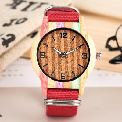 China Dropshipping Automatic OEM Wholesale Colored Red Nylon Strap Dial Date Date Wristwatch Wooden Custom for sale