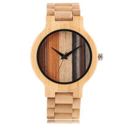 China 2019 Day/Date Gift Top Wholesale Colorful Dial Wooden Bamboo Watch With Leather Strap for sale