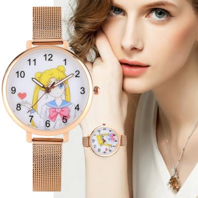 China Non-specific Sailor Moon Women's Bracelet Watch Fashion Rose Gold Mesh Band Quartz Girls Synchronizes Female Watches for sale