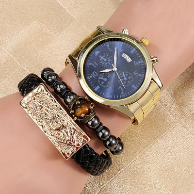 China Non-specific full metal alloy quartz wristwatch strap watch set branded men watch gift box for sale