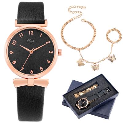 China Fashion Lady Quartz Watch With Non-Specific Stylish Leather Strap Bracelet Girls Watch Set for sale