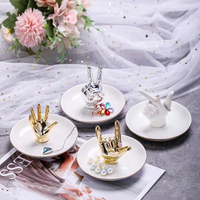 China Wholesale Popular High Quality Luxury CERAMIC Round Shape Gesture Stents Plate Jewelry Display Tray Trinket Dish Ceramic Cosmetic Gift for sale