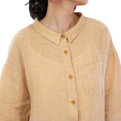 China Yellow Anti-Wrinkle Shirt Dress Beach Cover Up Linum Loungewear Knee Length Shirts for sale