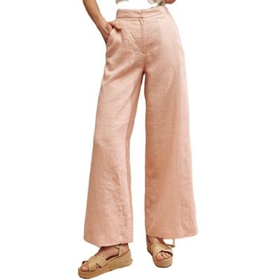 China Anti-Wrinkle Women's Culottes Canvas Blend Wide Leg Pants Pink Casual Pants for sale