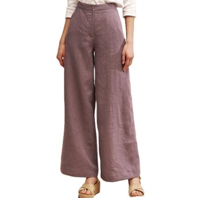 China Anti-Wrinkle Women's Briefs Flared Straight Leg Waistband Low Bottom Linen Pants for sale