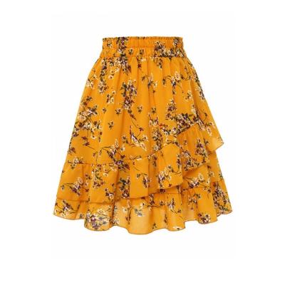 China Anti-Static Women's Boho Printed Floral Yellow High Waist Split A Line Midi Skirt for sale