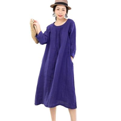 China Relaxed Breathable Women Washed Floating Canvas Sleeve Blend Purple Casual Dress for sale