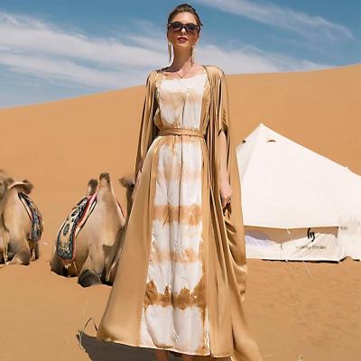 China Breathable Abayas Two Piece Islamic Women Clothing Set Camel Muslim Desert Dress for sale