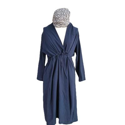 China Navy Blue Breathable Thin Canvas Women's Open Djellaba No Transparent for sale