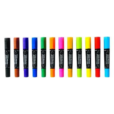 China Waterproof Colored Permanent Marker Pen School 12 Color Double Seeds Customized Permanent Marker Pen for sale