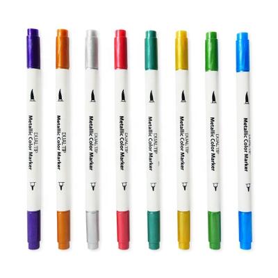 China School Art Supplies Customized Metallic Color Tip Artist Metallic Color Brush Double Pens With Nylon Brush for sale