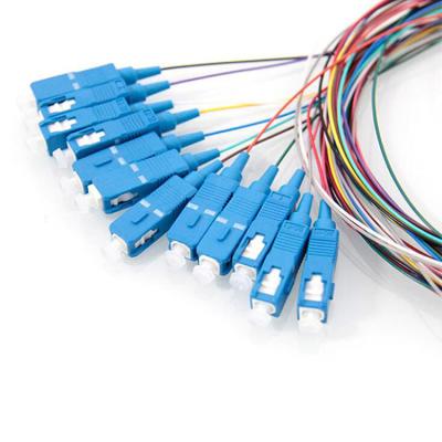 China Fiber Optic Pigtail For Patch Panel 1.5M Telecom Grade 0.9mm Square Fiber Pigtail SC UPC 12 Core Head Single Mode Fiber Optic Bundle Pigtail for sale