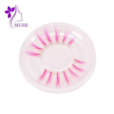 China super slim & Wholesale Soft Natural Colored Mink Fur 100% 3d Eyelash Strips 15mm Long Real Colored Eyelash Strips for sale