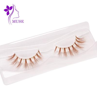 China super slim & Wholesale Custom Package 15mm Soft Strip Fashion New Fluffy 3D Mink Colorful Eyelashes for sale