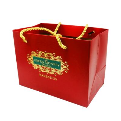 China Wholesale OEM Recyclable Gold Stamping Handbag China Wine Bottle Gift Custom Printed Portable Wedding Paper Bag With Rope Handles for sale