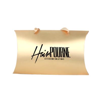 China Waterproof Luxury Custom Packaging Logo Holographic Gift Bag Wig Boxes Hot Sale Black Portable Pillow Hair Paper Box With Handles for sale