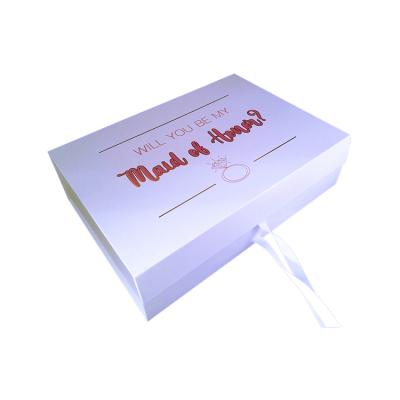 China Luxury Cardboard Logo Waterproof Custom Box Printing White Magnetic Folding Magnetic Folding Paper Boxes Bridesmaid Gift With Ribbon Closure for sale