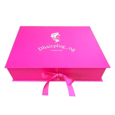 China China Supplier Recyclable Custom Design Packaging Cute Pink Foldable Magnetic Cardboard Wig Gift Paper Box Hair Accessories Flat Folding for sale