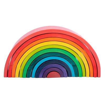 China Building Toy KIDPIK STEAM Wooden Stacking Rainbow Blocks Building Block 12Pcs-Large Sets Stacking Toy Wood Rainbow Shapes Wooden Toys 2021 for sale