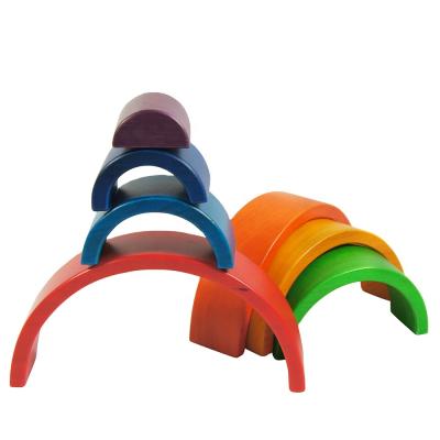 China DIY KIDPIK TOY STEAM 7Pcs Wooden Stacking Rainbow--Big Building Block Sets Wooden Toys For Kids Stacking Toy Wooden Rainbow for sale