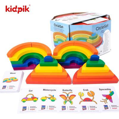 China Building Toy KIDPIK STEAM Circleset Blocks 22Pcs (Rubber Wood Type) Form Puzzle Toy Rainbow Wood DIY Educational Block Wooden Toys 2021 for sale