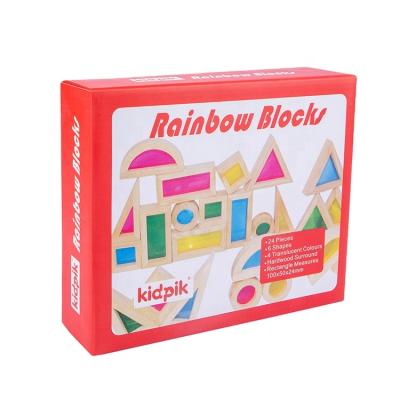 China Building Toy KIDPIK STEAM Rainbow Blocks Toys 24Pcs Wooden 2021 Kids Building Blocks Toys For Kids Baby Board Rainbow Sensory Stacker for sale