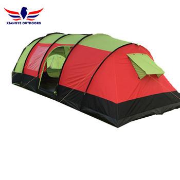 China Red and Green 8-12 Persons Outdoor Camping Folding Tunnel Tent 2 Living Rooms for sale