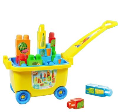 China Eco-friendly Material Educational Toys Building Blocks Kids Toys Fruit World Large Particles Build Block Set In Storage Car for sale