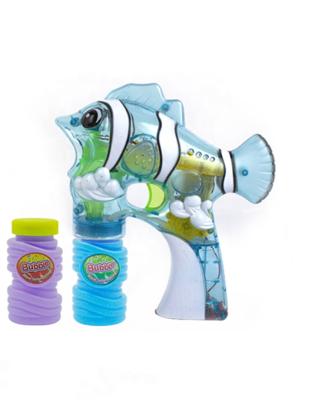 China Children's Toys Outdoor Factory Clownfish Transparent Spray Paint With Music Four Flashing Bottles Water Bubble Gun Double Lights for sale