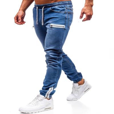 China 2022 Design Breathable Casual Scrub Clean Jeans Elastic Zipper Gaiters Pile Waist Pants Custom Jeans Men for sale