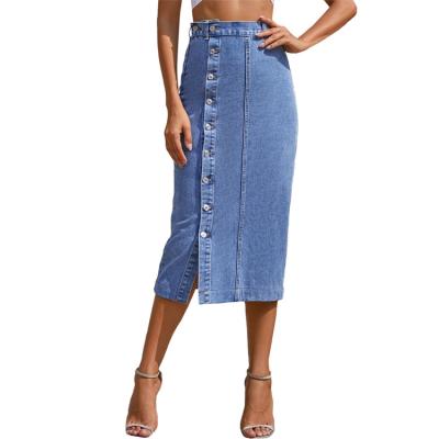 China Women's Breathable Denim Skirts Irregular Slit Plus Size All High Waist Midi Maxi Skirt Long Button Denim Skirt for sale