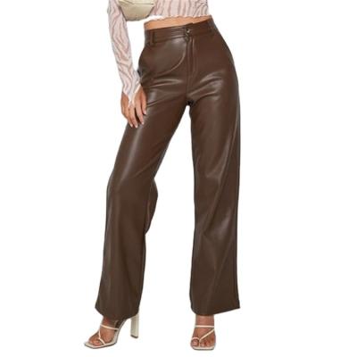 China High Street Style Hot Selling Women's Pants High Waist Loose Wide Leg Pu Leather Pants For Women for sale