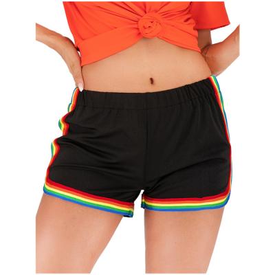 China QUICK DRY Ladies Beach Shorts Black Rainbow Striped Stretch Gym Shorts For Women for sale