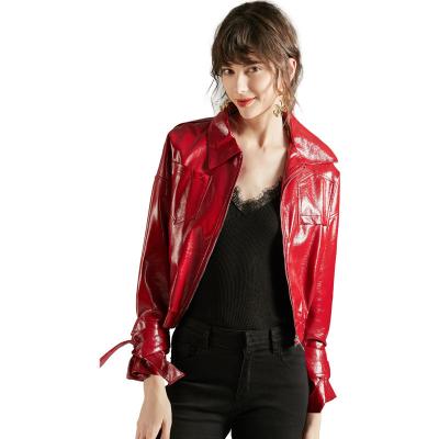 China 2022 New High Grade Short Patent Leather Ladies Retro Temperament Waterproof Jacket With Zipper for sale