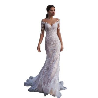 China Breathable Women Mesh Mermaid Backless Long Lace Dress Styles Beach White Elegant Ball Gown Wedding Dress For Bride for sale