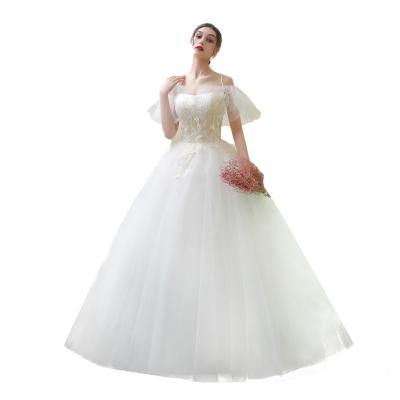 China Breathable Fashion Simple Lace Princess Autumn And Winter Girl Fairy Soft Tulle Lace Appliques Sequin Wedding Dress for sale