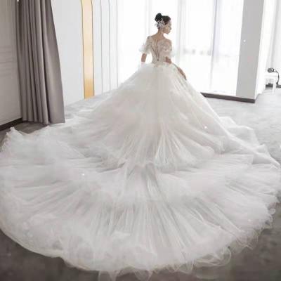 China New Bride 2021 Breathable White French Luxury High-end Princess Big Tail Main Wedding Dress for sale