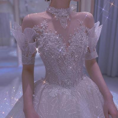 China Anti-wrinkle wedding dress wedding dress equating fabric white luxury bridal gowns lace up sequin diamond wedding dress for sale