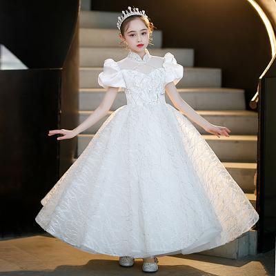 China Short Sleeve Bridesmaids Wedding Baby Girl Sequin Christening Gown Princess Trimming Dress For Kids for sale