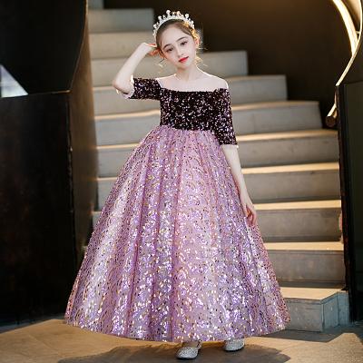 China Regular High Quality Black Sequin Kids Girls Mesh Birthday Party Dresses Princess Baby Dresses for sale