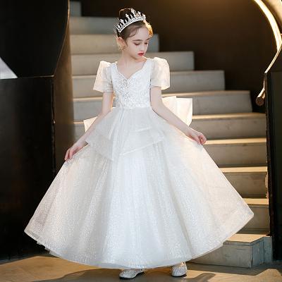 China 2022 New Arrivals White Sequin V-neck Long Sleeve Christening Gown Beaded Princess Dresses For Girl for sale