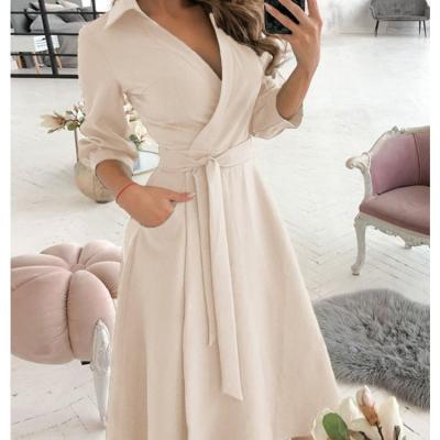 China Breathable ready to ship 2021 fall lady clothes sheath long casual dress shirt dresses women for sale