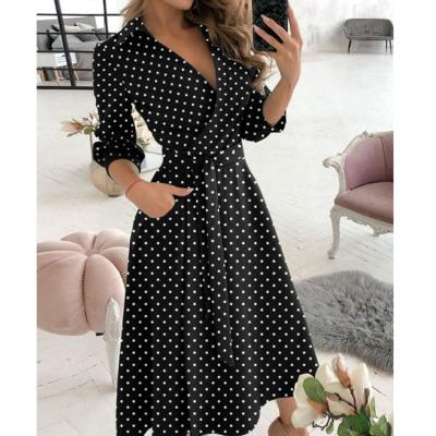 China Wholesale Breathable Girls Casual Dresses Sheath Long Black Polka Dot Long Sleeve Dress Women for sale