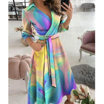 China New Arrival Breathable 2021 Fall Fashion Girl Rainbow Color Casual Dress Ladies Tie Dye Women Dresses for sale