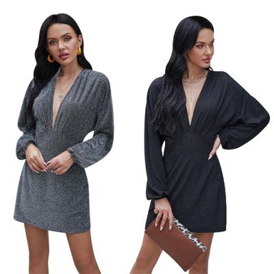 China Breathable Women Drop Long Sleeve Mini Dress Business Office Club Hot Smart Elastic Black Elegant Career Club Formal Evening Prom Dresses for sale