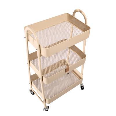 China Morden Storage Kitchen Trolley Rolling Organizer Designed For Carts By Life 3 Tier Modern Metal Mesh Baskets for sale