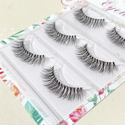 China 3D Volume 3 Pairs False Mink Eyelashes Bulk Wholesale Natural 3D Strip Russian Light False Mink Eye Lashes Vendors for sale